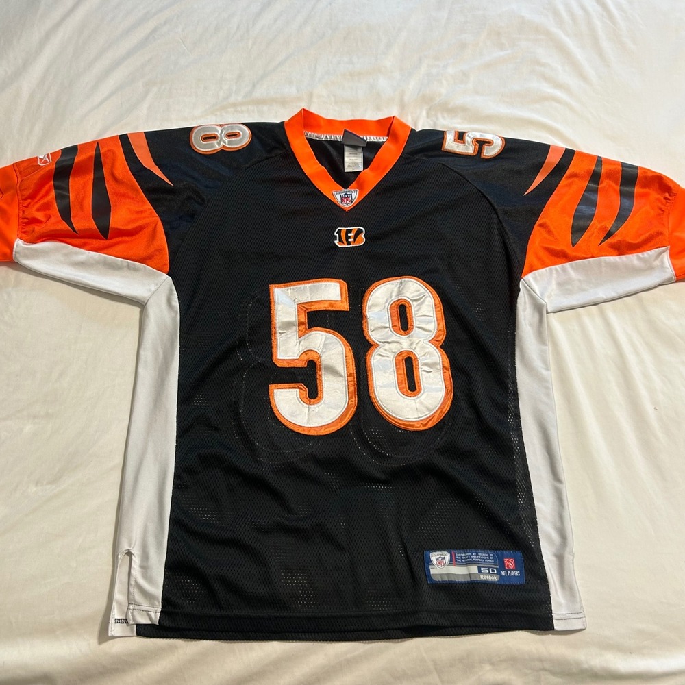 Reebok NFL Cincinnati Bengals Rey Maualuga 58 Jersey Mens 50 Black Stitched